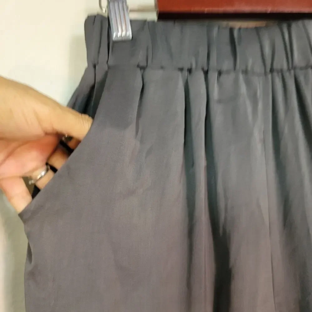 ANIMARI Charcoal Satin Feel Jogger Pants Quiet Luxury Lounge Resort Chic Sporty - Picture 9 of 15